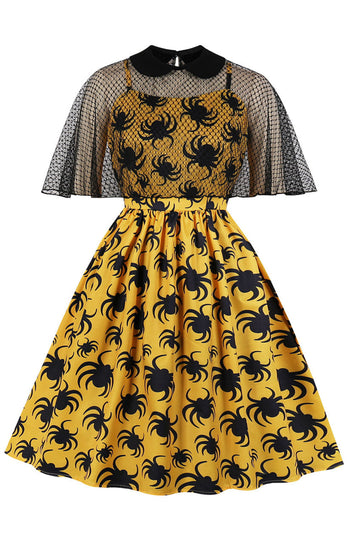 Vestido de Halloween de aranha branca com mangas curtas